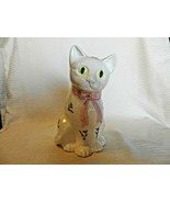 White Ceramic Smiling Cat Figurine Country Rose Hand Painted by Mann 1982 - £39.50 GBP