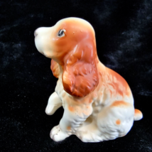 Cocker Spaniel Puppy Dog Figure Ceramic White Seated Paw Raised Japan Vtg - £11.15 GBP