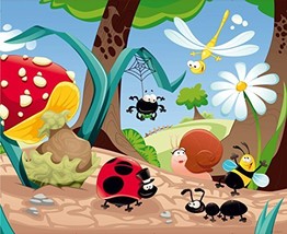 Cartoon Forest Life Ladybug Spider Dragonfly Snail Ant Bee Mushroom Wall Mural N - $186.19