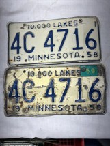 Match Number Set Pair 1958 4C4716 MINNESOTA MN LICENSE PLATE 10000 Lakes... - $89.99