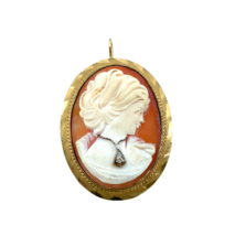 Vintage 12K Gold Filled Carved Cameo Diamond Necklace Accent Brooch Pin ... - £68.88 GBP