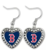 Generic Womens Boston Baseball Silver Crystal Heart Earrings | Dangle Drop - $313.73 MXN