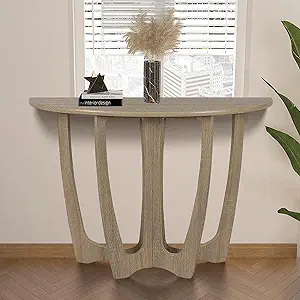 Wooden Console Table, Half-Moon Entryway Table, Semicircle Narrow Side T... - $343.99