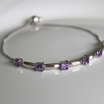 5.36Ct Princess Cut Amethyst Women&#39;s Tennis Bracelet 925 Silver Gold Plated - £150.00 GBP