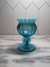 Vintage Blue Turquoise Opalescent Dotted Glass Vase, Jefferson Inspired - $29.70