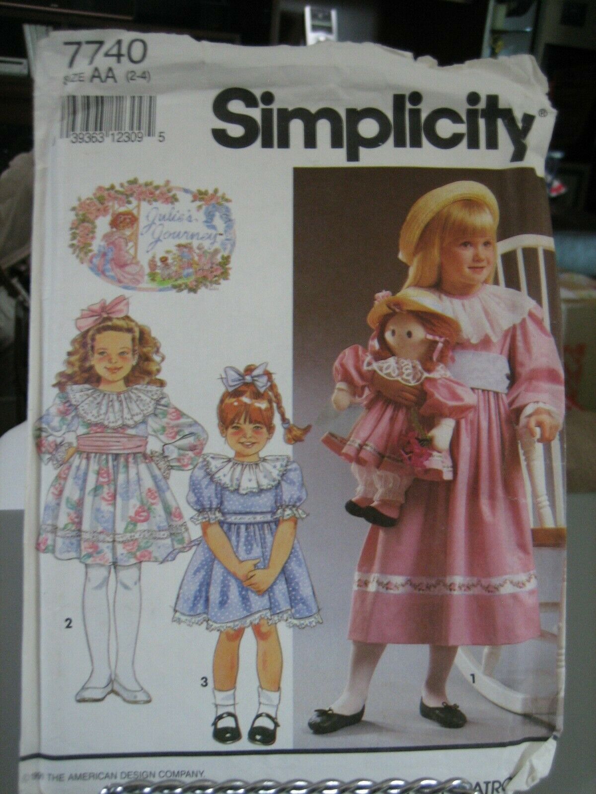 Simplicity 7740 Girls Dress in 2 Lengths & Doll w/Dress Pattern - Size 2-4 - £9.92 GBP