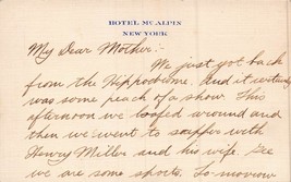 New York~Hotel Mc Alpin Note Card With Message To My Dear Mother - £4.65 GBP