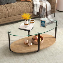 Modern Coffee Table 2-Tier Glass-Top with Storage Shelf - £101.90 GBP