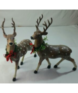 Vintage Xmas Flocked Deer Buck Reindeer 12 &quot; long 15 &quot; tall hard molded ... - $658.57 MXN