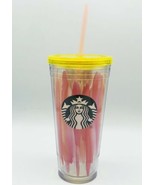 Starbucks Pink Paint Stripe Cold Cup Tumbler 20 oz Double Wall 2016 Vent... - $27.10 CAD