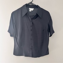 Ann Taylor Black Silk Elegant Collared Shirt Sz M - $13.58