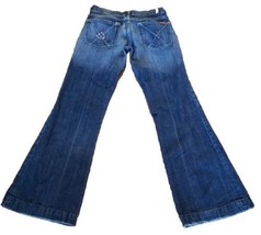 7 For All Mankind Dojo Flare Jeans Swarovski Crystal Womens 27 Distressed Blue - £29.28 GBP