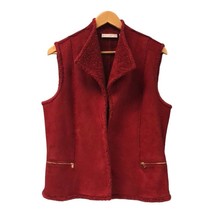 Dana Buchman Womens Zip Up Vest Faux cranberry Red Suede Sherpa Size 8 - £30.75 GBP