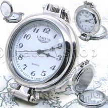 Pocket Watch Silver Color with Magnifying Glass 41 MM on Fob Chain Gift Box P123 - £17.23 GBP