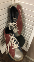 Vintage Dexter women&#39;s 9 bowling shoes clown rockabilly red blue silver rental - $31.68