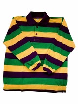 Child Medium Mardi Gras Stripe Purple Green Yellow LS Polo Shirt - £22.57 GBP