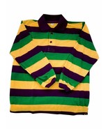 Child Medium Mardi Gras Stripe Purple Green Yellow LS Polo Shirt - £22.74 GBP