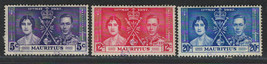 British Mauritius 1937 Very Fine Mh Stamps Scott # 208-210 &quot; Coronation Issue &quot; - £1.99 GBP