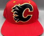 Calgary Flames Hat Men Red Yellow Embroidered Mitchell &amp; Ness Snap Back Cap - $27.44