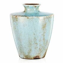 Farmhouse Country Terracotta Vase  Distressed Light Blue Gold 9&quot; x 7&quot; x 12&quot; - £54.60 GBP