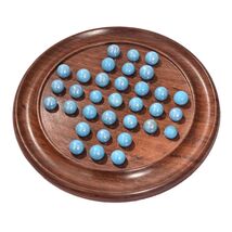 Hand Crafted Solitaire Board in Wood with Glass Marbles Unique Game 10 inch - $34.78