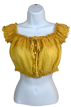 Women&#39;s Yellow Mustard Lace Cami Camisole Button Up Casual Crop Top Cute... - £11.95 GBP