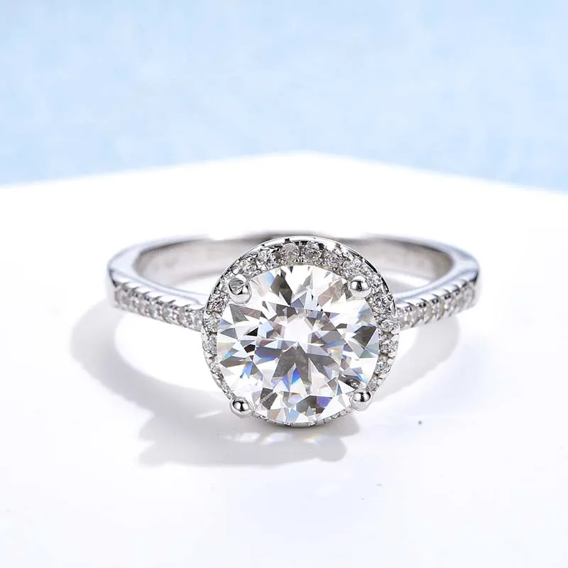 Luxury Real Green Moissanite Diamond Gemstone Ring Wedding Round Halo Rings for  - £73.81 GBP