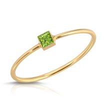14K Solid Gold Ring With Natural Princess Cut Bezel Set Peridot - £188.99 GBP