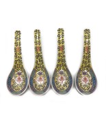 Set of 4 Mun Shou Yellow Longevity Porcelain Asian Chinese Soup Rice Spo... - $29.67