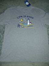 Gray t-shirt featuring a colorful lighthouse graphic and &#39;Life is Good&#39; ... - $29.00