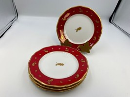 Set of 4 Lynn Chase Winter Game Birds Red 24K Gold Bread Appetizer Plates Japan - £160.25 GBP