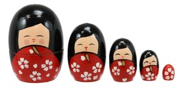 Japanese Kokeshi Girl Wooden Stacking Matryoshka Nesting Dolls 5 Piece Set Toy - £12.76 GBP