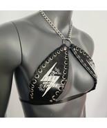 Gothic White Lightning Print Black Vinyl Vampira Cross Top Bra - $56.00