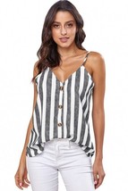 Pinstripe V-Neck Spaghetti Strap Button Up Blouse Shirt 2XL 18/20 Plus S... - £17.79 GBP