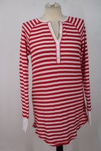 PJ Salvage S White Red Stripe Waffle Henley Lounge Sleep Shirt Top Thumbholes - £20.84 GBP