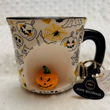 Halloween Themed 14oz Coffee Mug w/Jack-O-Lantern Accent- NEW - £11.82 GBP