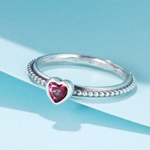 S925 Sterling Silver One Love Red Heart Ring with Red Cz Ring Woman Jewelry - £12.62 GBP