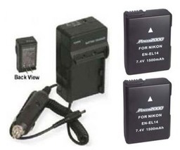 2 EN-EL14 Batteries +Charger for Nikon D3100 D3200 D5100 D5200 P7000 P71... - £25.30 GBP