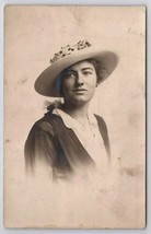 RPPC Edwardian Woman Portrait Pretty Floral Hat Real Photo Postcard C41 - $8.95