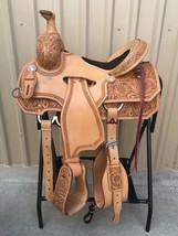 Western hot padded saddle 16&quot;on Eco-leather buffalo Natural with drum dye finish - £396.14 GBP