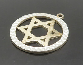 925 Sterling Silver - Vintage Shiny Open Star Of David Round Pendant - P... - $27.98