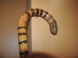 Vintage Cane / Walking Stick 36&quot; folk tramp art pyrography maple burnt b... - $103.49