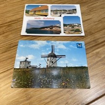 Vintage Lot of 2 Windmill Sweden Travel Souvenir Postcard KG JD - £7.88 GBP