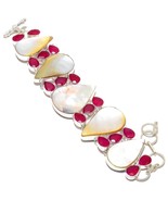 Mother Of Pearl, Ruby Gemstone Handmade Sterling Silver Jewelry Bracelet... - $18.99
