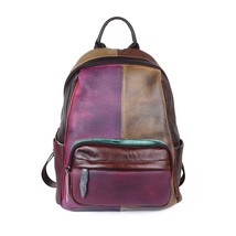 New Hand-painted Panelled Women Backpack Genuine Leather Female Retro Ba... - £92.21 GBP