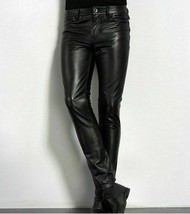 Men&#39;s Real Cowhide Leather Jeans 5 Pockets Levis Design Black Trouser Sc... - $129.99