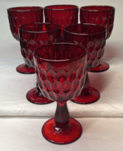 VTG Fenton Thumbprint Goblets Red Wine Glasses MCM Ruby Red 6.5&quot; Tall Set of 6 - £35.66 GBP