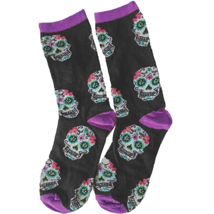 Funky Retro Novelty Sugar Skull Day Dead Women Crew Socks Goth Punk-BLACK/PURPLE - £4.48 GBP