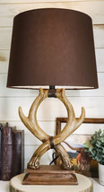 Western Rustic Vintage 2 Entwined Stag Deer Antlers Sculptural Table Lamp Decor - £96.21 GBP