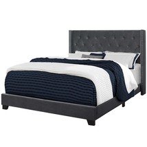Solid Wood Queen Tufted Gray Upholstered Velvet Bed With Nailhead Trim - $12,694.32 MXN